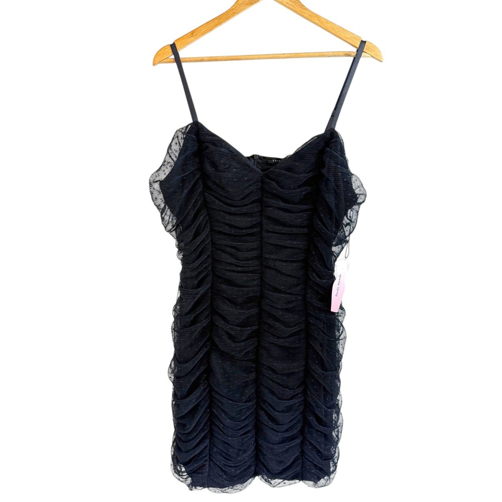 Haute Monde Mini‎ Dress Black Swiss Dot Ruched Mesh Swiss Dot Coquette Party 2XL